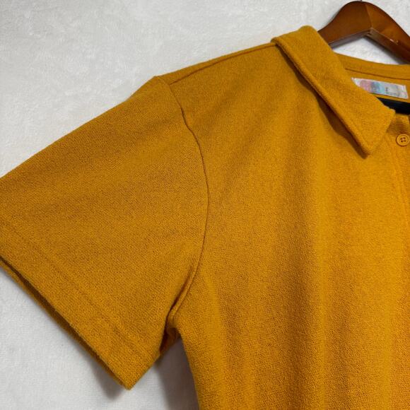 Free People Beach L Fresno Terry Buttoned Golden Pollen Yellow TOP Summer Resort - Picture 3 of 11